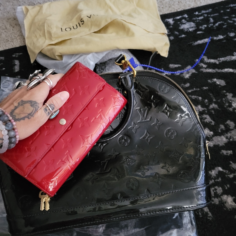 Louis Vuitton Black Patent Leather Satchel with Gold Hardware